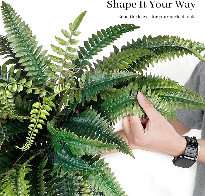 45" Fake Ferns, Set of 2 Boston Fern Artificial Plants for Decorating Office, Patio, Living Room Home Yards Farmhouse Decor, Green