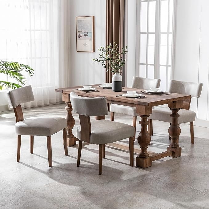 Mid Century Modern Dining Chairs Set of 2 PU Leather Upholstered Side Chairs, Modern Kitchen Armless Parson Chairs Solid Wood Dining Chairs for Kitchen Dining Room, Grey