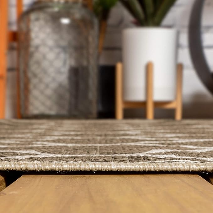 Eyely BMS109A-5TGN Trebol Moroccan Trellis Textured Weave Brown/Beige 5' Octagon Indoor/Outdoor Area Rug, Brown/Beige, 5' Octagon, Indoor/Outdoor, Area Rug