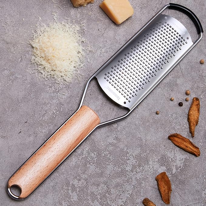 Tomorotec Stainless Steel Cheese Grater w/Wood Handle for Parmesan Cheese
