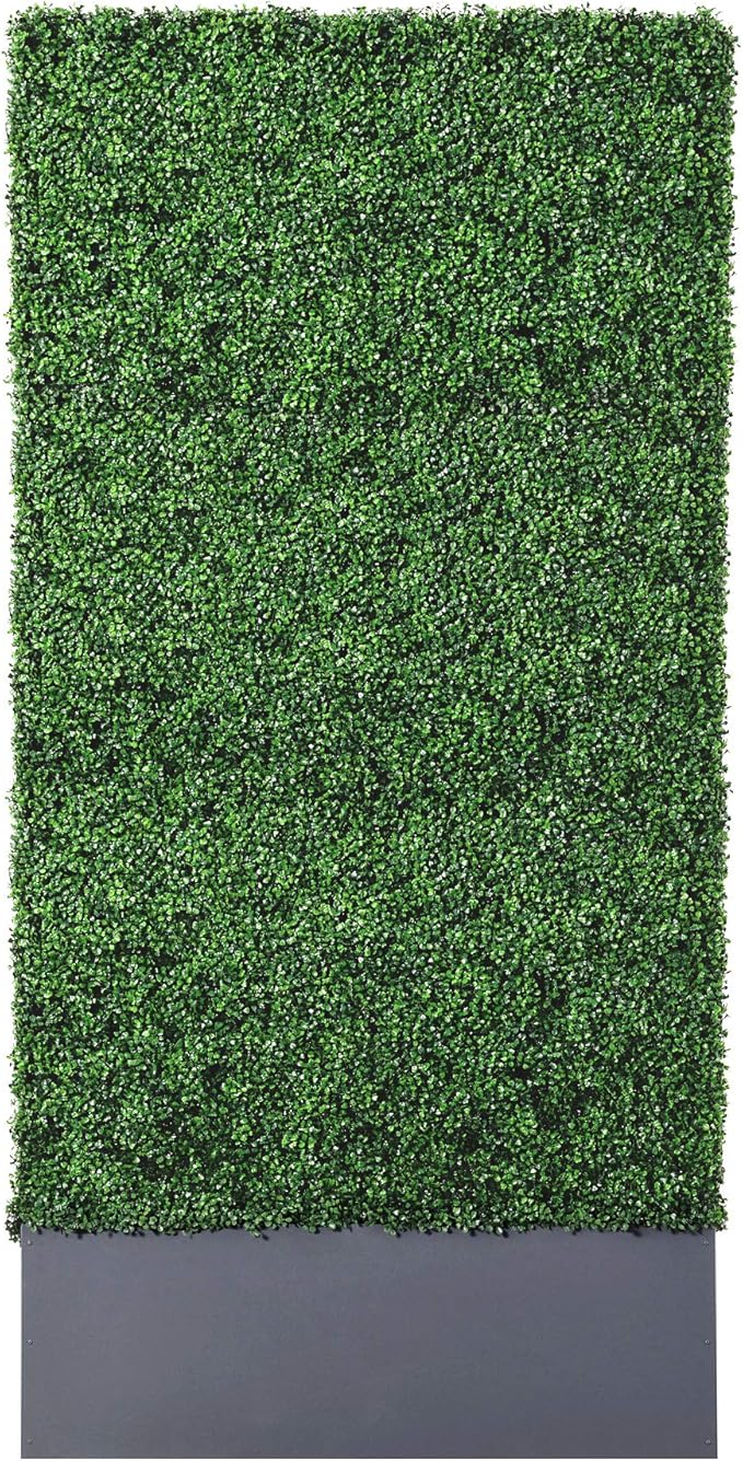 AGPL Upgraded Artificial Boxwood Hedge Wall with Dark Grey Stainless Steel Planter Outdoor Backdrop Privacy Screen,Patio,Balcony,Restaurant,Garden,Party Décor (96" Height 48" Width 12" Deep)