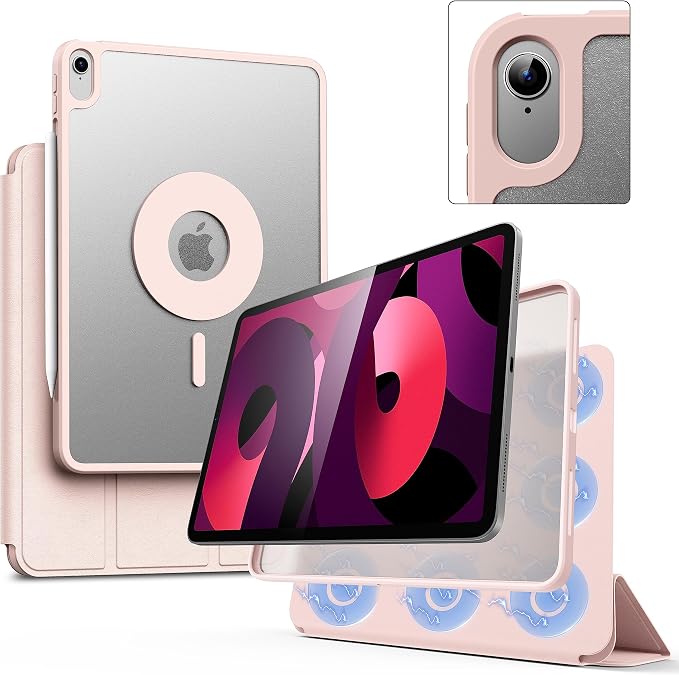 iPad Air 5th Generation Magnetic Case 2022 / iPad Air 4th 2020 Case Double-Layer Magnetic Folio Cover with Multiple Angles and Pencil Charging Support Premium PU Leather(Black)