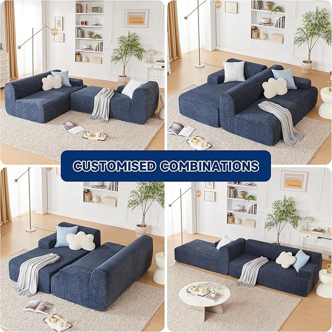 107” Chenille Modular Sectional Sofa, Modern Sofa Couch for Living Room, High Density Sponges Cloud Couch Sectional, L-Shape Couches for Living Room, Blue