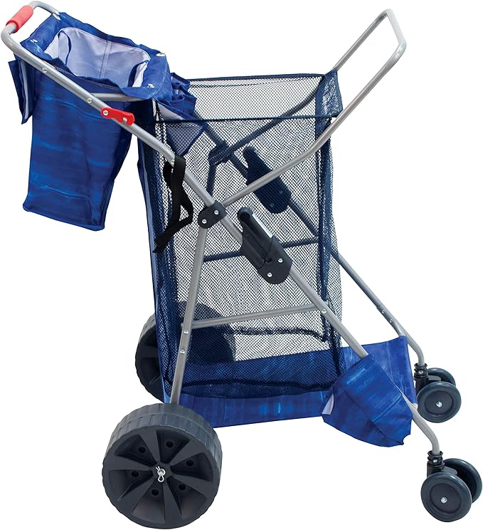 Rio Beach Wonder Wheeler Deluxe Utility, Lawn, and Beach Foldable Cart, Blue