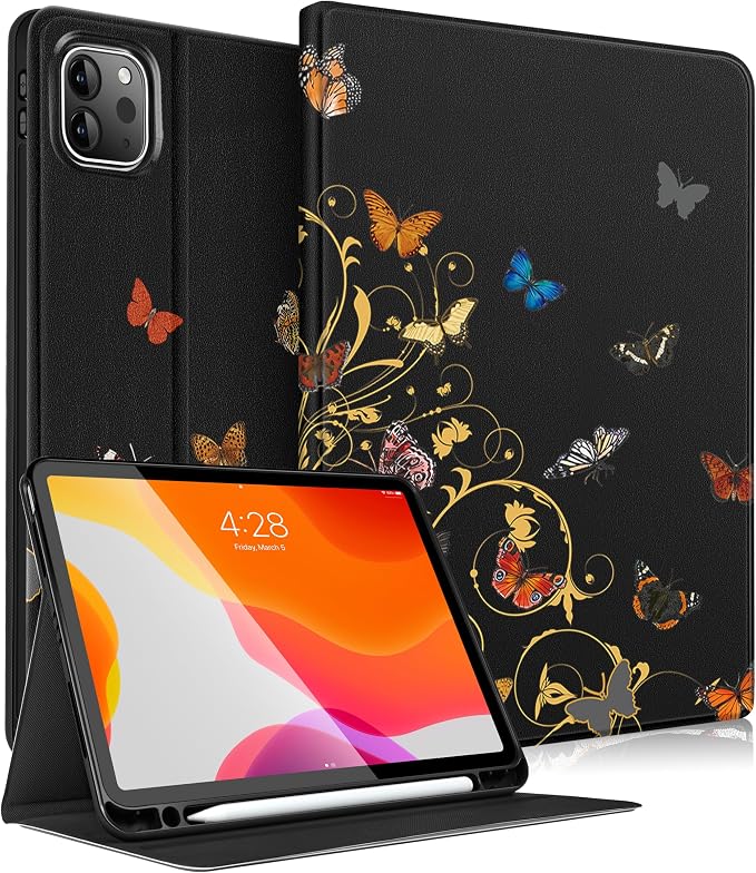 Uppuppy for iPad Pro 12.9 Case Kids Folio PU Leather Cover with Apple Pencil Holder Auto Sleep/Wake Adjustable Angles for iPad Pro 12.9 6th/5th/4th/3rd Gen Sun Moon Black