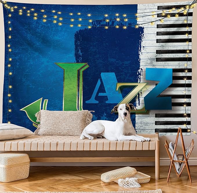 Ambesonne Jazz Music Tapestry, Abstract Cracked Background Piano Keys Themed Print Rhytym Image, Fabric Wall Hanging Decor for Bedroom Living Room Dorm, 30" X 45", Navy Green White
