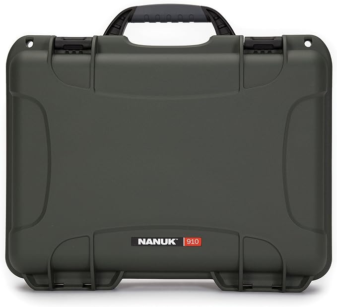 NANUK Medium Series 910 Lightweight NK-7 Resin Waterproof Protective Case for Camcorder or Mirrorless Camera Kit, Olive