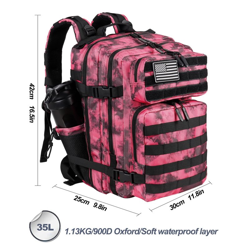 LHI Tactical Military Backpack for Men and Women 25L Army Assault Pack Bag Large Rucksack with Molle System-Pink tie dye