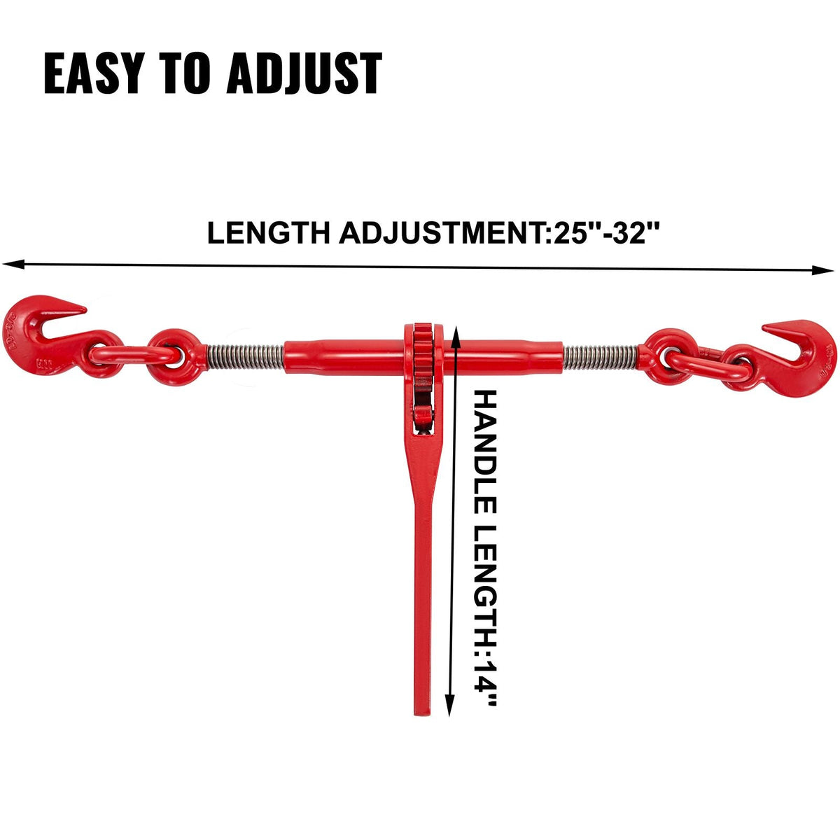 9215LBS 3/8\" – 1/2\" Ratchet Binders 9,215 LBS Secure Working Load, G70 Hooks and Adjustable Length, for Grade 70-80 Chains, Tie Down, Hauling, Towing, 4-Pack, Red