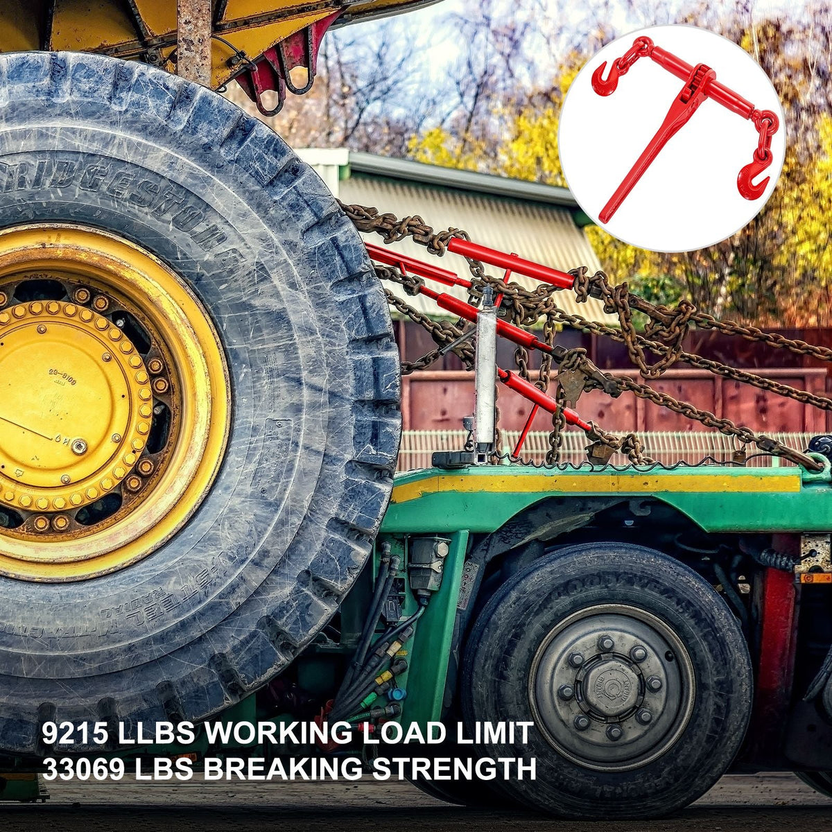 9215LBS 3/8\" – 1/2\" Ratchet Binders 9,215 LBS Secure Working Load, G70 Hooks and Adjustable Length, for Grade 70-80 Chains, Tie Down, Hauling, Towing, 4-Pack, Red