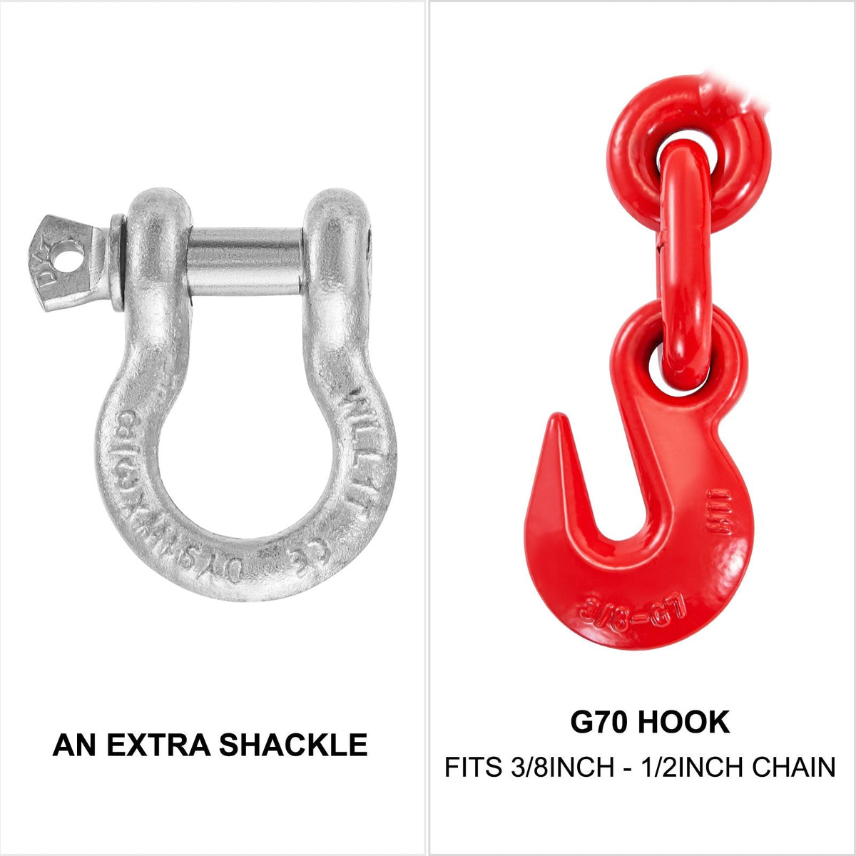 9215LBS 3/8\" – 1/2\" Ratchet Binders 9,215 LBS Secure Working Load, G70 Hooks and Adjustable Length, for Grade 70-80 Chains, Tie Down, Hauling, Towing, 4-Pack, Red