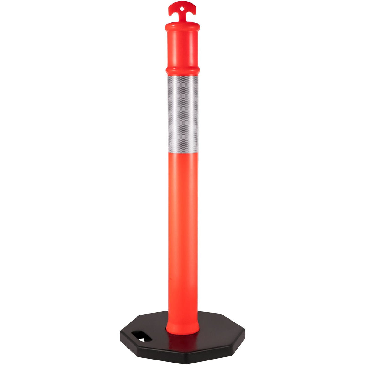 9Pack Traffic Delineator Posts 44 Inch Height, PE Delineator Cones Post Kit 10 inch Reflective Band, Delineators Post with Rubber Base 16 inch for Construction Sites, Facility Management etc.