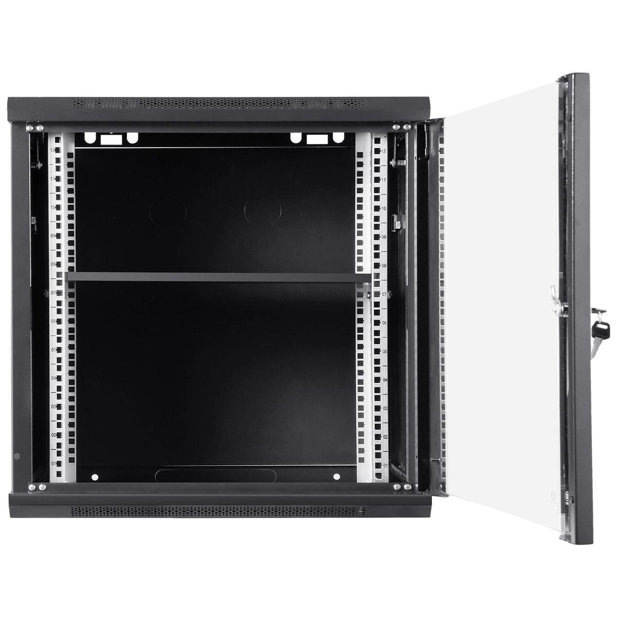 9U Wall-Mounted Server Network Cabinet, 15.5'' Depth, Secure Rack Enclosure, Supports up to 200 lbs, Features Lockable Glass Door and Side Panels, Ideal for IT and A/V Gear