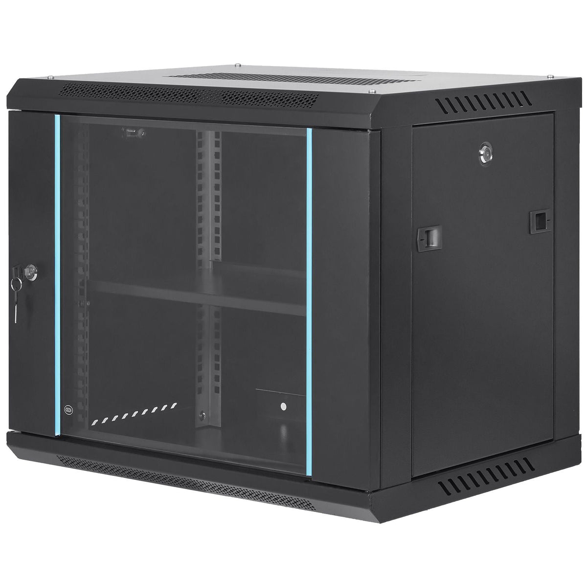 9U Wall-Mounted Server Network Cabinet, 15.5'' Depth, Secure Rack Enclosure, Supports up to 200 lbs, Features Lockable Glass Door and Side Panels, Ideal for IT and A/V Gear