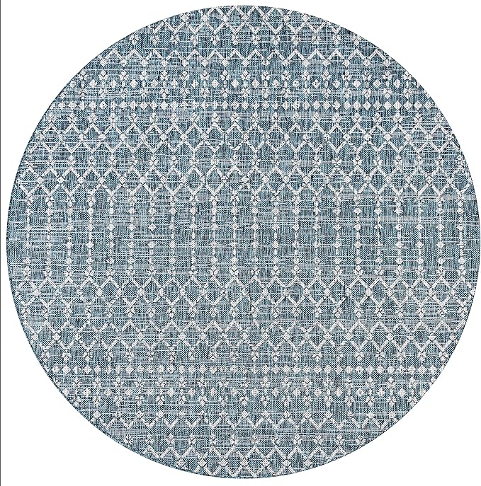 JONATHAN Y SMB108C-8R Ourika Moroccan Geometric Textured Weave Teal/Gray 8' Round Indoor/Outdoor Area Rug, Pet Friendly, Non-Shedding, Stain Resistant, Easy-Cleaning for Backyard, Patio, Porch