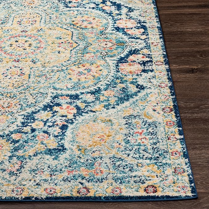 Livabliss Area Rugs - 3x7 Romaine Vintage Boho Navy Sky Blue Rose Runner Area Rug for Living Room Bedroom - Floral Medallion Stain Resistant Carpet for Kitchen, Nursery, Office (2'7" x 7'6", Runner)