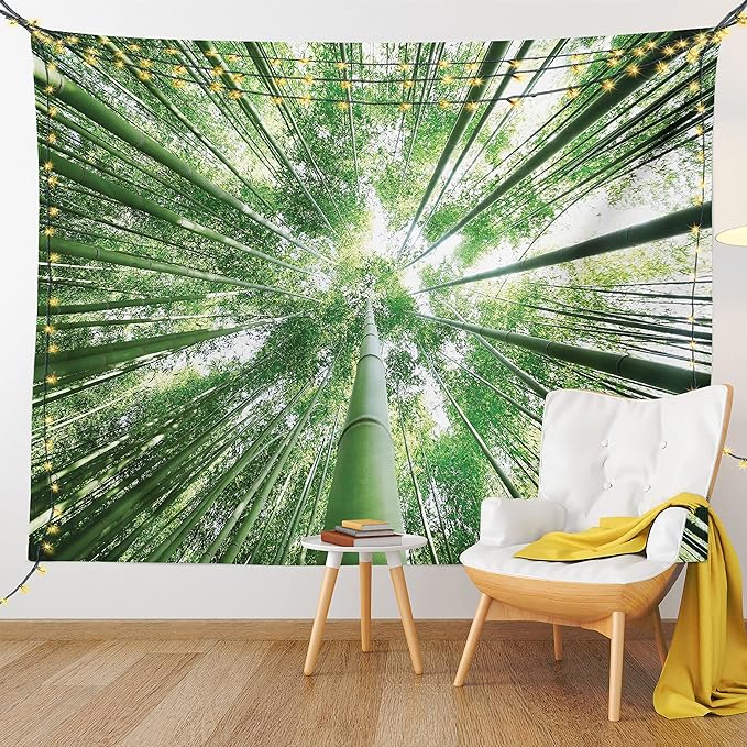 Ambesonne Forest Tapestry King Size, Tropical Rain Forest Tall Trees in Exotic Style Nature Theme Image Sky from Woodland, Wall Hanging Bedspread Bed Cover Wall Decor, 23" X 28", Green
