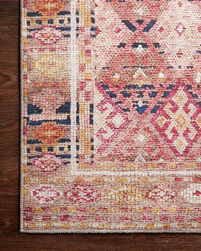 Loloi Layla Collection LAY-15 Magenta/Multi 2'-3" x 3'-9" .13" Thick Accent Rug, Soft, Durable, Vintage Inspired, Distressed, Low Pile, Non-Shedding, Easy Clean, Printed, Living Room Rug