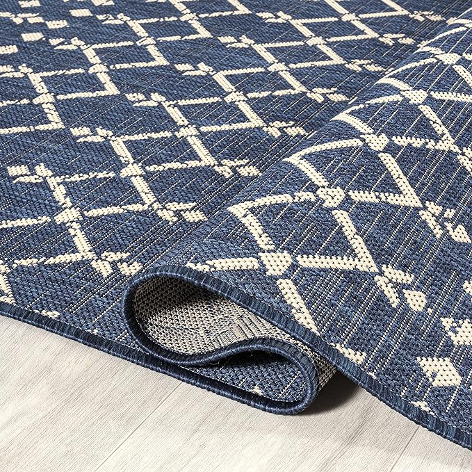JONATHAN Y SMB108K-3R Ourika Moroccan Geometric Textured Weave Navy/Beige 3' Round Indoor/Outdoor Area Rug, Pet Friendly, Non-Shedding, Stain Resistant, Easy-Cleaning for Backyard, Patio, Porch