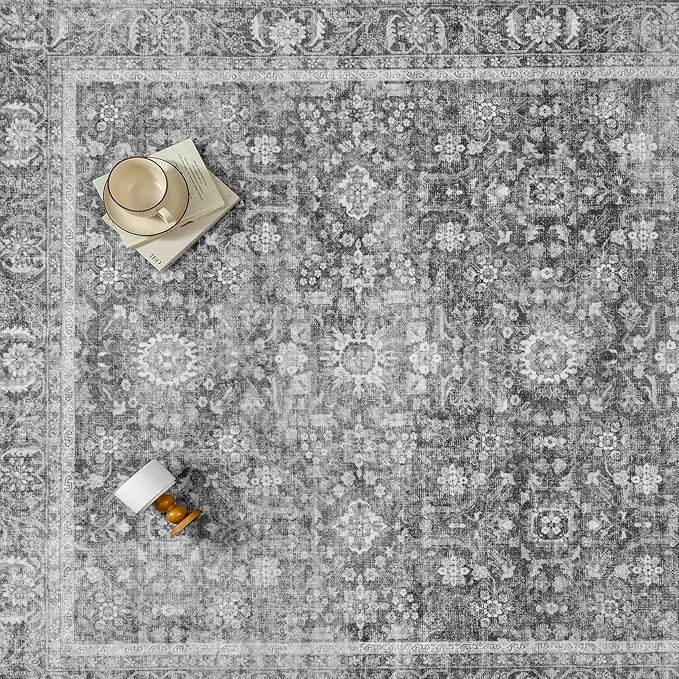 Blue 2x3 Entryway Area Rug Machine Washable Door Mat Kitchen Vintage Distressed Non Slip Carpet Indoor Traditional Floral Accent Throw Small Rug for Bathroom Office Bedroom Living Dining Room