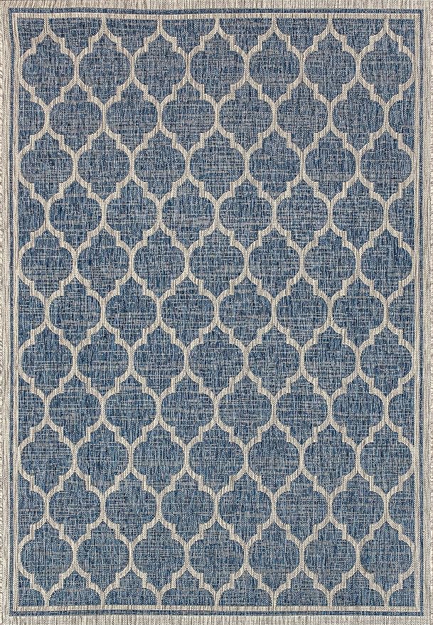 Eyely BMS109D-14 Santa Monica Trebol Moroccan Trellis Textured Weave, Pet Friendly, Non-Shedding, Stain Resistant, Easy-Cleaning, Navy/Gray, 10 ft. x 14 ft., Indoor/Outdoor, Area Rug