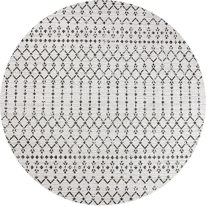 JONATHAN Y SMB108I-3R Ourika Moroccan Geometric Textured Weave Cream/Black 3' Round Indoor/Outdoor Area Rug, Pet Friendly, Non-Shedding, Stain Resistant, Easy-Cleaning for Backyard, Patio, Porch