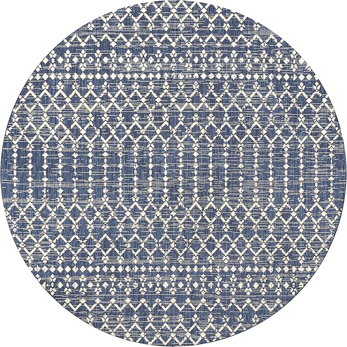 JONATHAN Y SMB108K-4R Ourika Moroccan Geometric Textured Weave Navy/Beige 4' Round Indoor/Outdoor Area Rug, Pet Friendly, Non-Shedding, Stain Resistant, Easy-Cleaning for Backyard, Patio, Porch