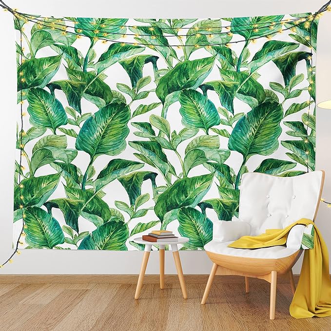 Ambesonne Leaf Tapestry, Romantic Holiday Island Hawaiian Banana Trees Watercolored Image, Fabric Wall Hanging Decor for Bedroom Living Room Dorm, 30" X 45", Forest Green