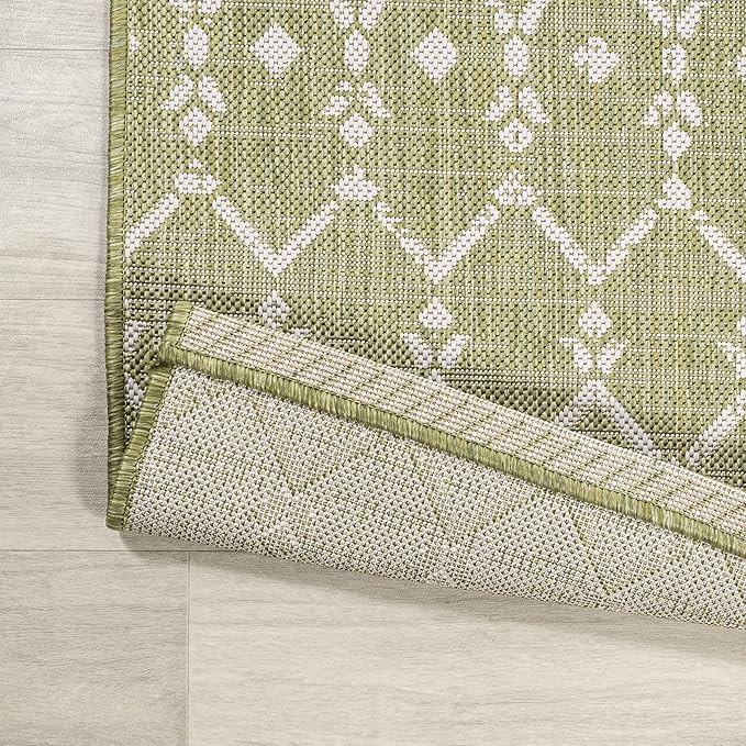 JONATHAN Y SMB108N-28 Ourika Moroccan Geometric Textured Weave Indoor Outdoor Runner Rug, Coastal,Traditional,Transitional Easy Clean,Bedroom,Kitchen,Backyard,Patio, Non-Shed, Light Green/Cream, 2 X 8