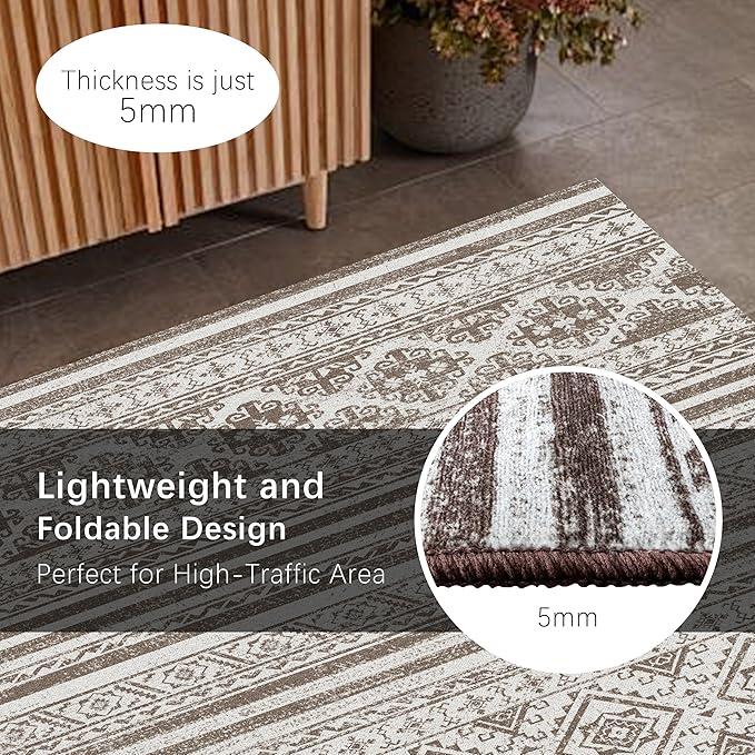 RUGSURE Washable Area Rugs 5' x 7' - 1/6 Thick - Moroccan-Inspired -Stain & Water Resistant Non-Slip - Resistant Rug for Living Room, Bedroom, Nursery, Pet & Child Friendly (Brown)