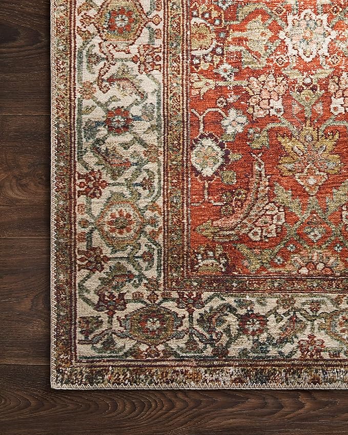 Loloi Layla Collection LAY-05 Ocean/Multi 9'-0" x 12'-0" .13" Thick Area Rug, Soft, Durable, Vintage Inspired, Distressed, Low Pile, Non-Shedding, Easy Clean, Printed, Living Room Rug