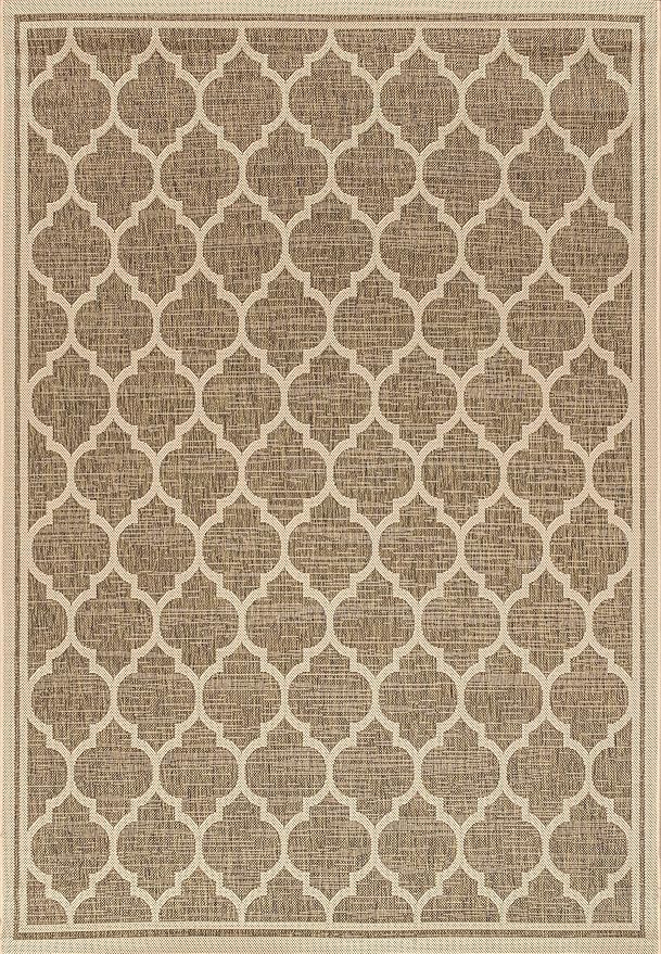 Eyely BMS109A-8 Santa Monica Trebol Moroccan Trellis Textured Weave Indoor/Outdoor Area Rug Coastal;Bohemian, Bedroom, Backyard, Patio, Easy-Cleaning, Non-Shedding, 8 X 10, Brown/Beige