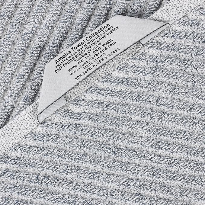 Superior Amelia Viscose Cotton Blend Medium Weight Towels, for Kitchen, Bathroom, Spa, Plush, Quick Dry, Ultra-Soft Towels, Bath Essentials, Ribbed Design, Absorbent Hand Towels, Set of 6, Denim Blue