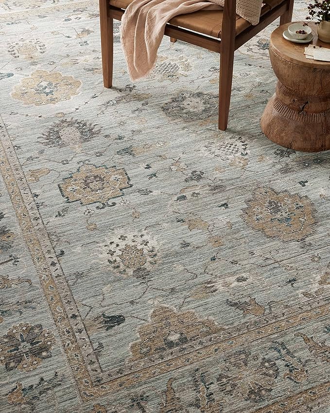 Loloi Magnolia Home by Joanna Gaines Millie Collection MIE-02 Sky/Gold 7'-10" x 10', .25" Pile Height, Area Rug