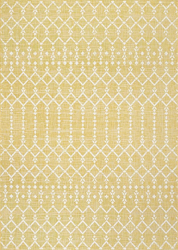 JONATHAN Y Moroccan Geometric Indoor Outdoor Area Rug 9X12 Yellow/Cream, Ourika Textured Weave for Backyard, Patio, Porch, Easy-Cleaning, High Traffic, Pet-Friendly, Non-Shedding (SMB108G-9)