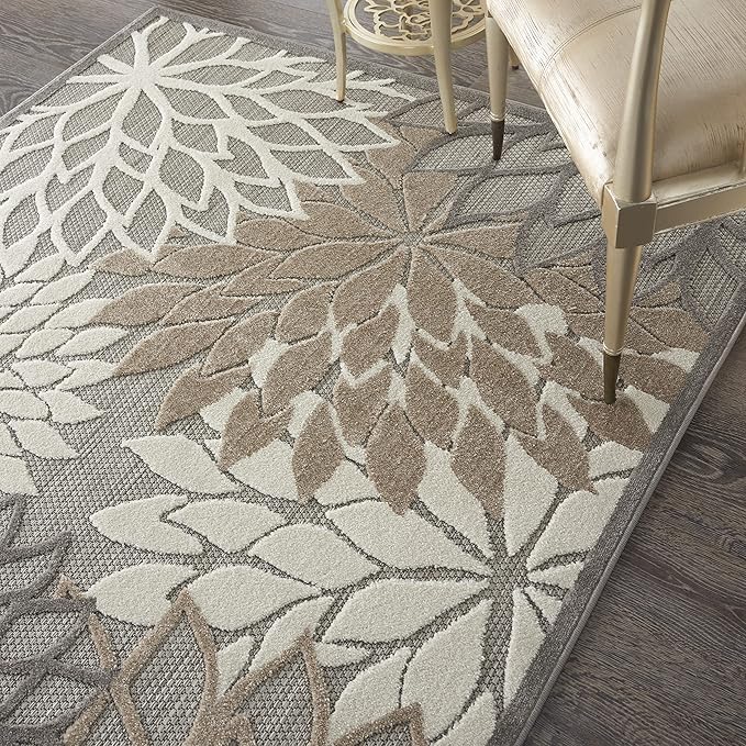 Nourison Home Aloha Indoor/Outdoor Floral Natural 5'3" x 7'5" Area Rug (5' x 8'), 5'3"X7'5",