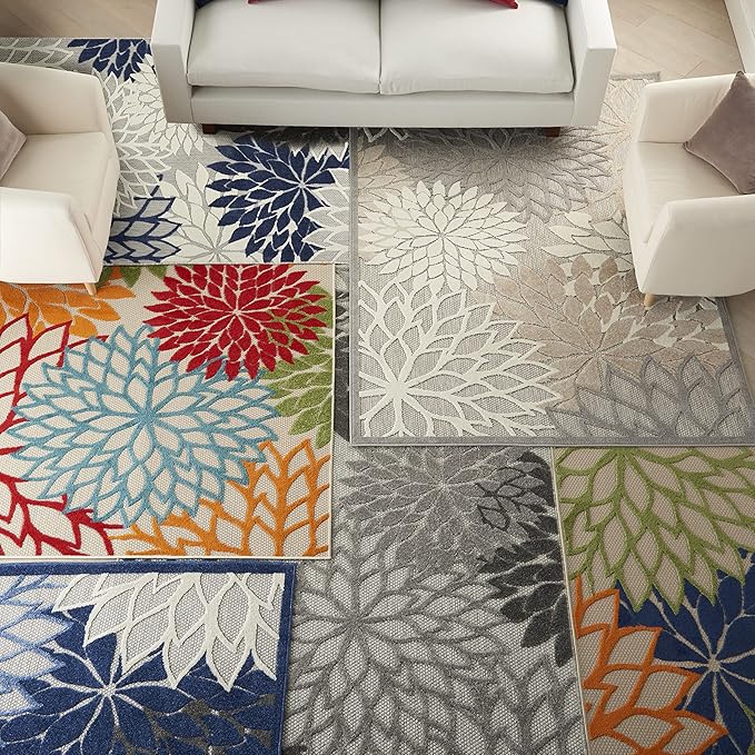 Nourison Home Aloha Indoor/Outdoor Floral Natural 5'3" x 7'5" Area Rug (5' x 8'), 5'3"X7'5",