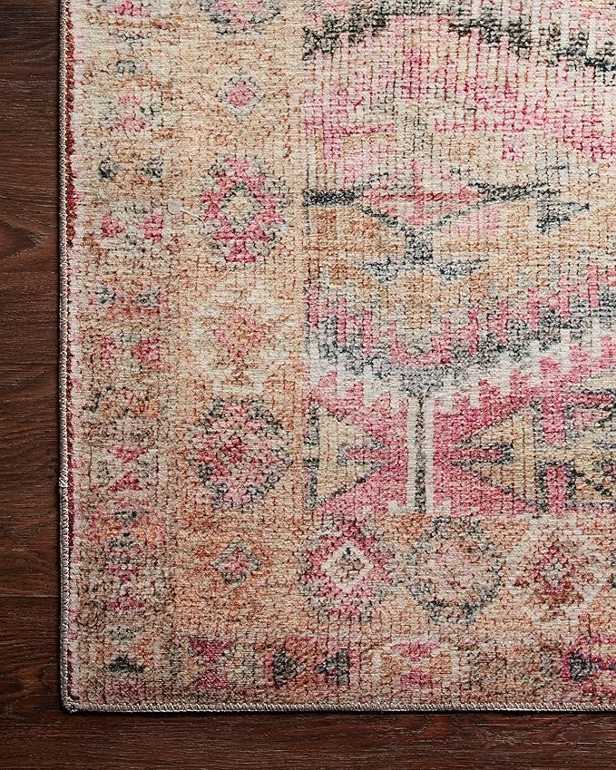 Loloi Layla Collection LAY-17 Pink/Lagoon 2'-3" x 3'-9" .13" Thick Accent Rug, Soft, Durable, Vintage Inspired, Distressed, Low Pile, Non-Shedding, Easy Clean, Printed, Living Room Rug