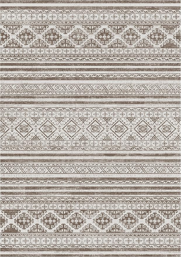 RUGSURE Washable Area Rugs 5' x 7' - 1/6 Thick - Moroccan-Inspired -Stain & Water Resistant Non-Slip - Resistant Rug for Living Room, Bedroom, Nursery, Pet & Child Friendly (Brown)