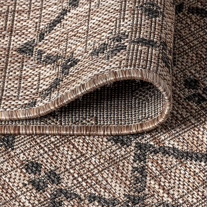 JONATHAN Y SMB108D-5R Ourika Moroccan Geometric Textured Weave Indoor Outdoor Area Rug, Bohemian, Rustic, Scandinavian Easy Clean,Bedroom,Kitchen,Backyard,Patio, Non-Shed, Natural/Black, 5' Round