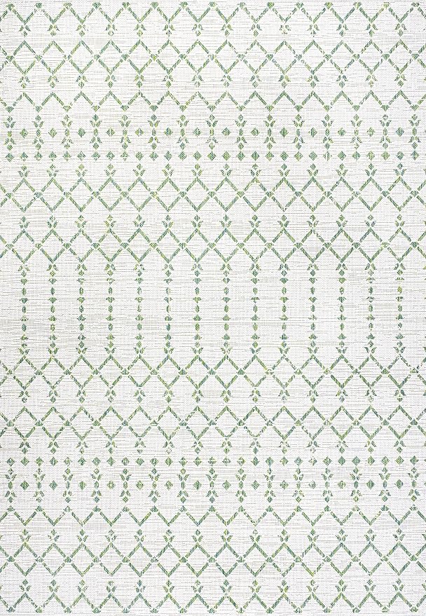 JONATHAN Y Moroccan Geometric Indoor Outdoor Area Rug 3X5 Green/Ivory, Ourika Textured Weave for Backyard, Patio, Porch, Easy-Cleaning, High Traffic, Pet-Friendly, Non-Shedding (SMB108R-3)