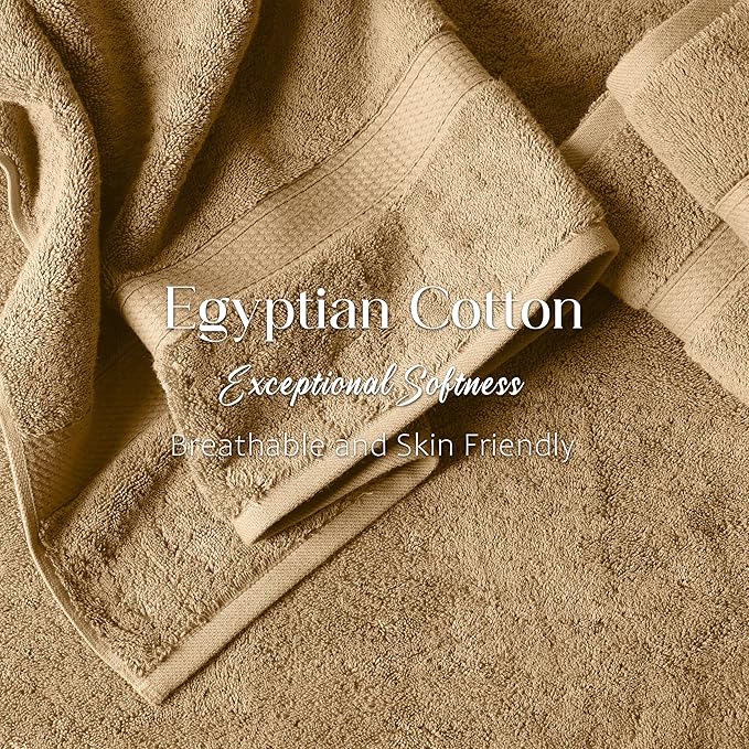 Superior Egyptian Cotton Pile 6 Piece Towel Set, Includes 2 Bath, 2 Hand, 2 Face Towels/Washcloths, Ultra Soft Luxury Towels, Thick Plush Essentials, Guest Bath, Spa, Hotel Bathroom, Toast