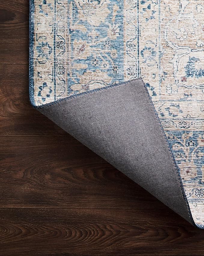 Loloi Layla Collection LAY-07 Blue/Tangerine 2'-3" x 3'-9" .13" Thick Accent Rug, Soft, Durable, Vintage Inspired, Distressed, Low Pile, Non-Shedding, Easy Clean, Printed, Living Room Rug