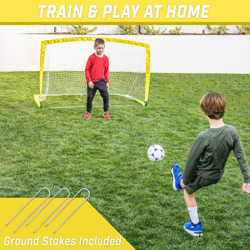 GoSports Team Tone 6 ft x 4 ft Portable Soccer Goal for Kids - Pop Up Net for Backyard - Yellow