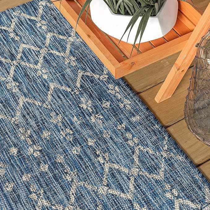 JONATHAN Y SMB108B-5SQ Ourika Moroccan Geometric Textured Weave Indoor Outdoor Area Rug, Bohemian, Rustic, Scandinavian Easy Clean,Bedroom,Kitchen,Backyard,Patio, Non-Shed, Navy/Light Gray, 5' Square