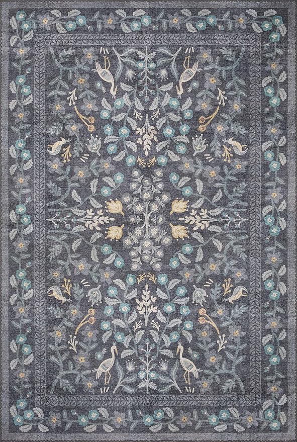 Loloi Rifle Paper Co. Maison Collection MAO-01 Nightingale Black 2'-6" x 12'-0", .19" Pile Height, Runner Rug