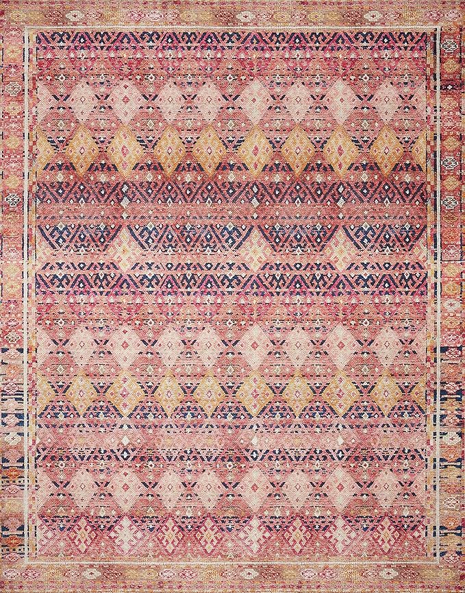Loloi Layla Collection LAY-15 Magenta/Multi 2'-3" x 3'-9" .13" Thick Accent Rug, Soft, Durable, Vintage Inspired, Distressed, Low Pile, Non-Shedding, Easy Clean, Printed, Living Room Rug