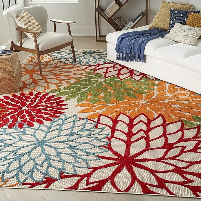 Nourison Home Aloha Indoor/Outdoor Green 12' x 15' Area Rug, Easy Cleaning, Non Shedding, Bed Room, Living Room, Dining Room, Deck, Backyard, Patio (12x15)