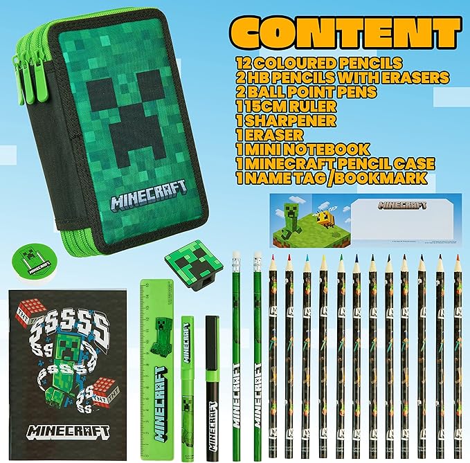 Minecraft Kids Pencil Case Stationery Pens Colored Pencils Notebook School Supplies Gamer Gifts for Boys