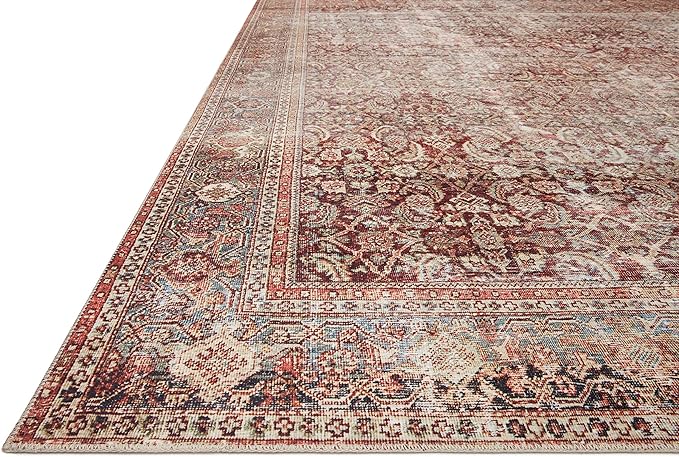 Loloi Layla Collection LAY-11 Cinnamon/Sage 7'-6" x 9'-6" .13" Thick Area Rug, Soft, Durable, Vintage Inspired, Distressed, Low Pile, Non-Shedding, Easy Clean, Printed, Living Room Rug